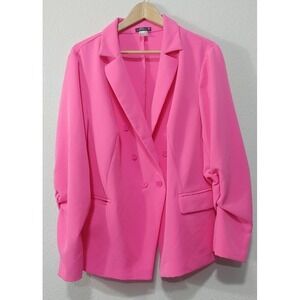 Hot Pink Double Breasted Blazer Jacket Womens Plus Sz 24 Lined Stretch Venus EUC